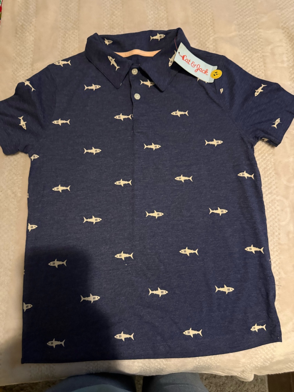 Cat & Jack Navy Polo with White Shark Motif